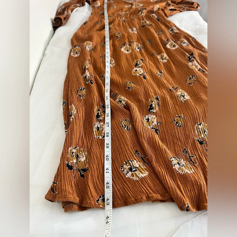Stitchfix French Grey Brown Floral MIDI Cottagecore Milkmaid Dress Size Large